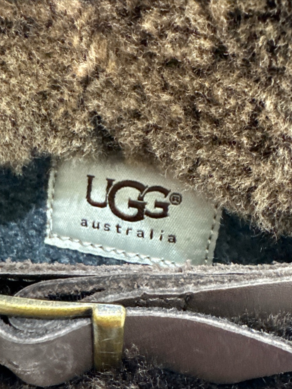 UGG Australia Womens 7 Brown Leather Sheepskin Fur Tall Winter Boots Buckle - Picture 2 of 9